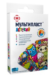 Лейкопластырь бактерицидный Мультипласт Детский в концепции Анимэ (набор 3 размера - 10 шт 1.9х7.2см + 4 шт 1.6х5.7см + 6 шт 3.8х3.8см) на пленочной основе водоотталкивающий 20 шт.